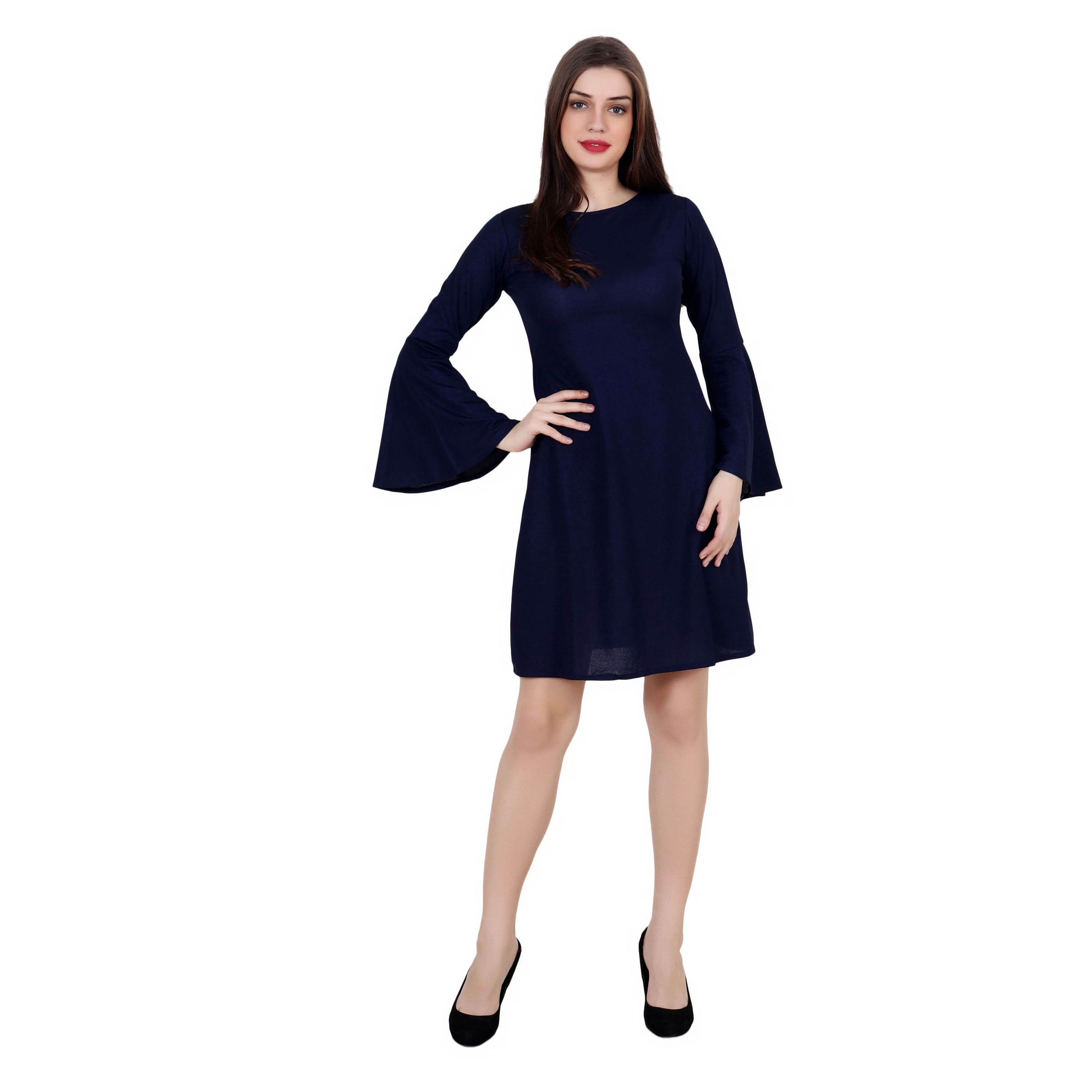 NAVY BELL SLEEVE FLARED MIDI